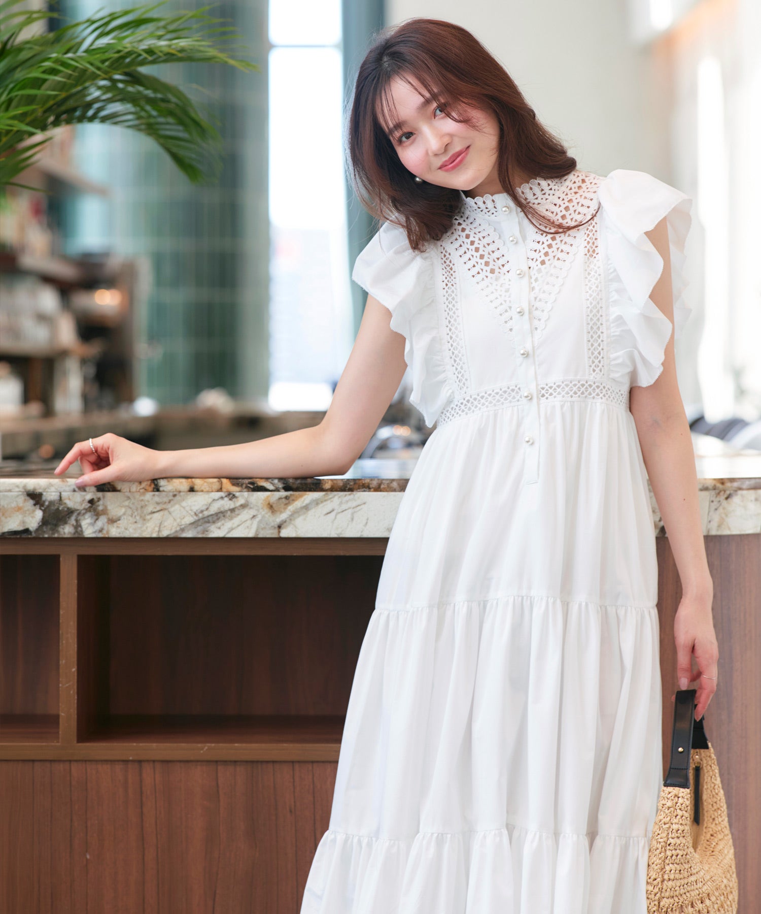 ルイルエブティック RUIRUE BOUTIQUE 洗える ｜ ティアード ボリューム シャツワンピース ｜ ワンピース・夏ワンピース・ロングワンピース・リゾートワンピース・レースワンピース・ティアードスカート・フレアスカート （オフホワイト） オフホワイト