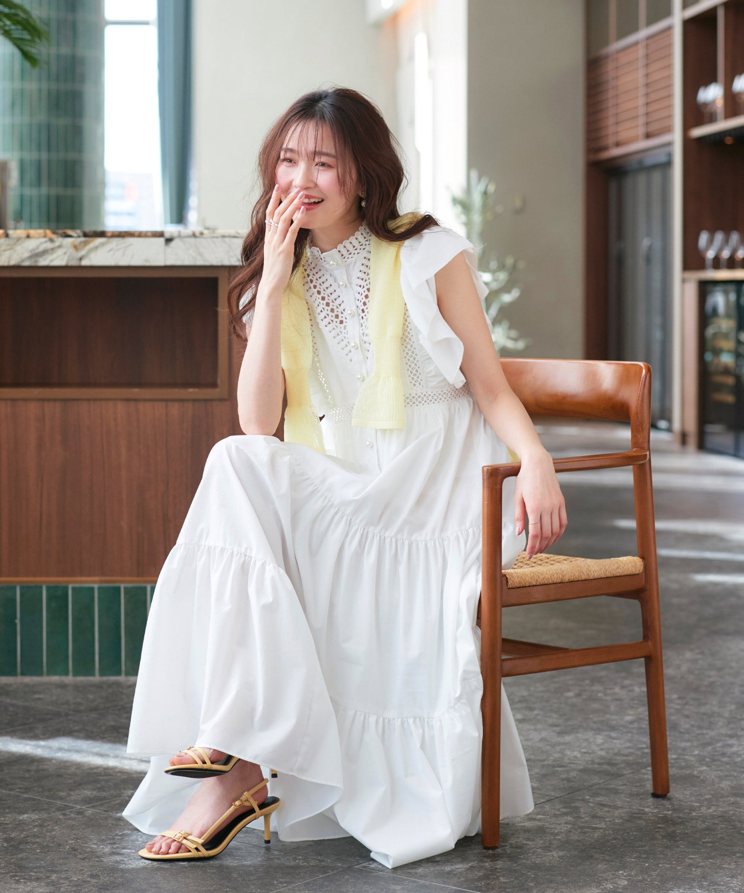 ルイルエブティック RUIRUE BOUTIQUE 洗える ｜ ティアード ボリューム シャツワンピース ｜ ワンピース・夏ワンピース・ロングワンピース・リゾートワンピース・レースワンピース・ティアードスカート・フレアスカート （オフホワイト） オフホワイト