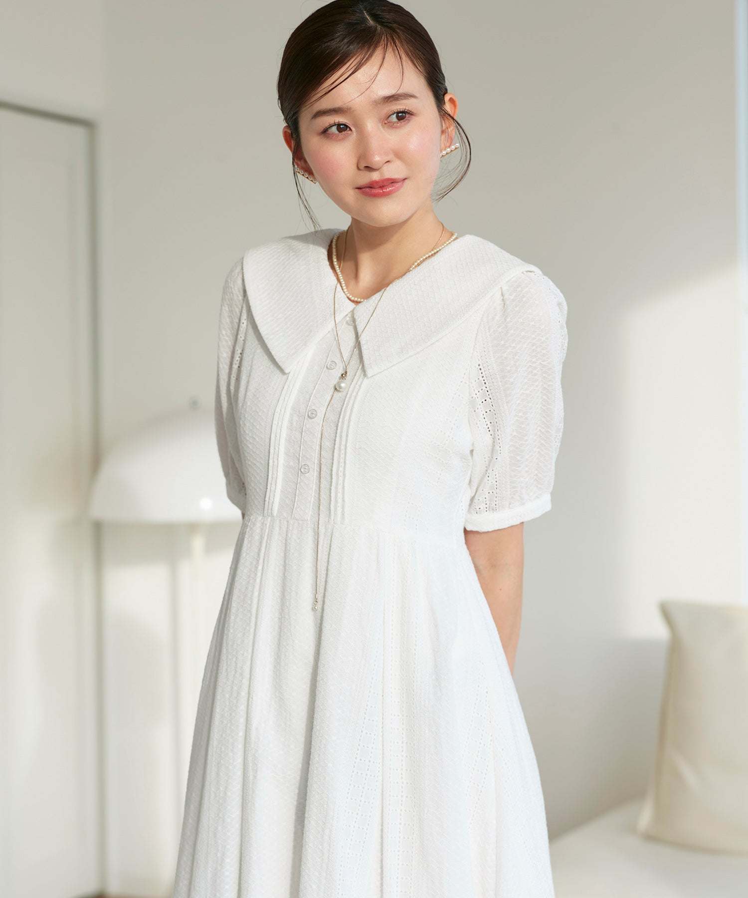 ルイルエブティック RUIRUE BOUTIQUE 洗える ｜ ビッグカラー フレアスカート ワンピース ｜ 夏ワンピース・ロングワンピース・リゾートワンピース・レースワンピース・サマードレス・タックスカート （ブラック） オフホワイト