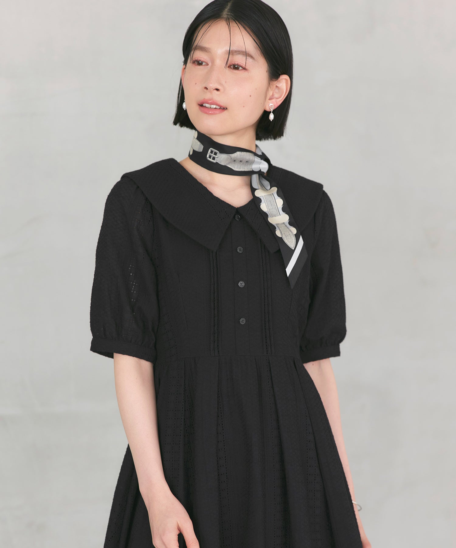ルイルエブティック RUIRUE BOUTIQUE 洗える ｜ ビッグカラー フレアスカート ワンピース ｜ 夏ワンピース・ロングワンピース・リゾートワンピース・レースワンピース・サマードレス・タックスカート （ブラック） ブラック