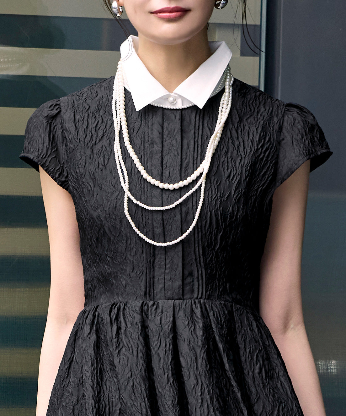 ルイルエブティック RUIRUE BOUTIQUE 洗える ｜ シアー ジャカード フレアワンピース ｜ ワンピース・襟付きワンピース・夏ワンピース・ロングワンピース・リゾートワンピース・デザインワンピース （ブラック） ブラック