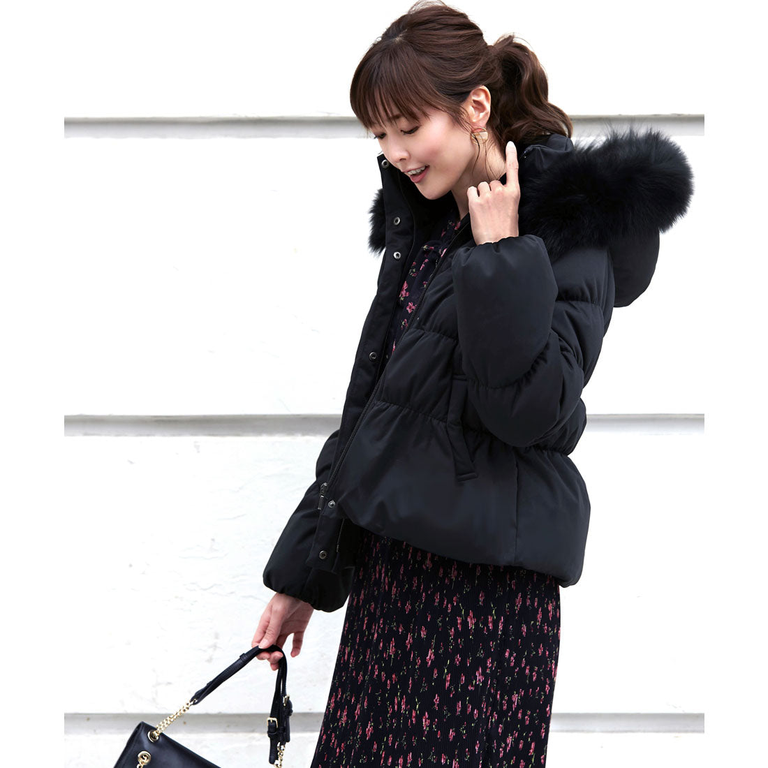 ルイルエブティック RUIRUE BOUTIQUE フォックスファーシャーリングダウンジャケット （ブラック/BL） ブラック