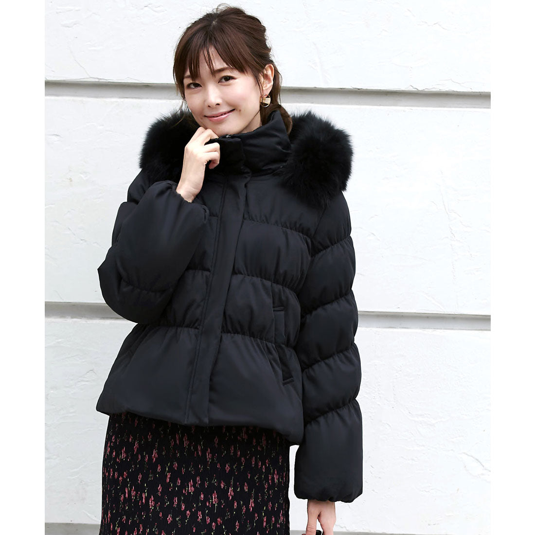 ルイルエブティック RUIRUE BOUTIQUE フォックスファーシャーリングダウンジャケット （ブラック/BL） ブラック