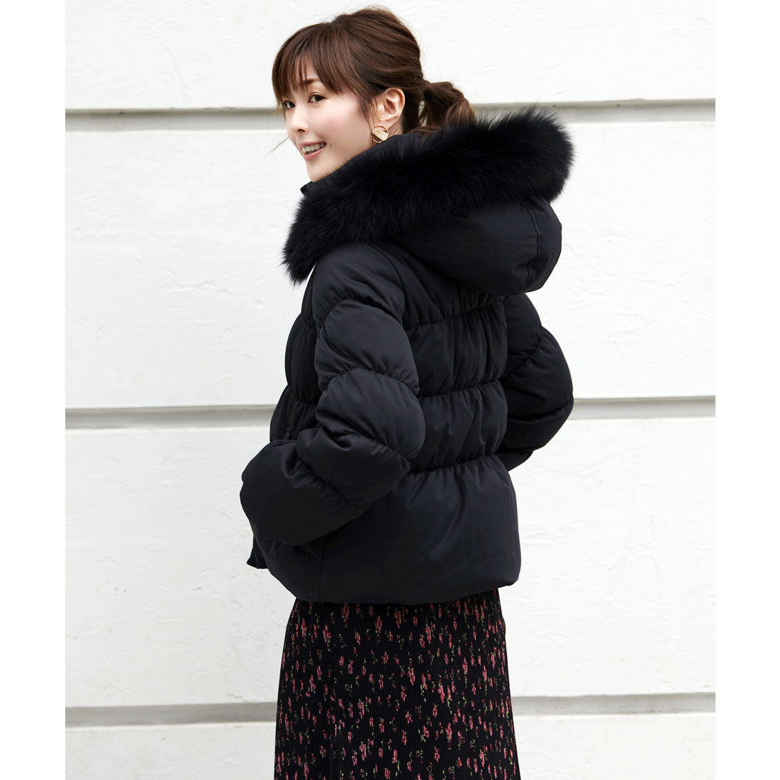 ルイルエブティック RUIRUE BOUTIQUE フォックスファーシャーリングダウンジャケット （ブラック/BL） ブラック