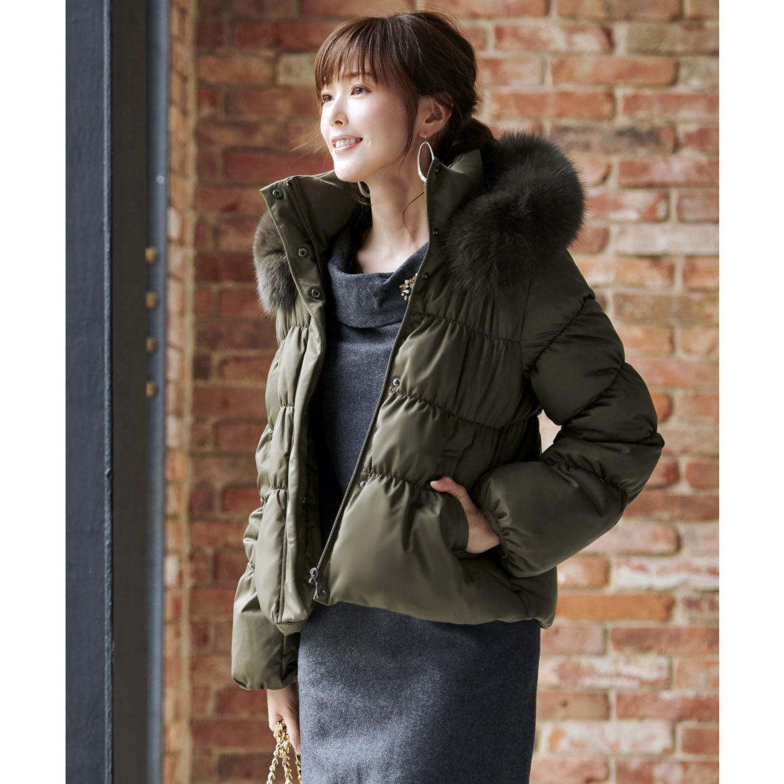 ルイルエブティック RUIRUE BOUTIQUE フォックスファーシャーリングダウンジャケット （カーキ/KH） カーキ