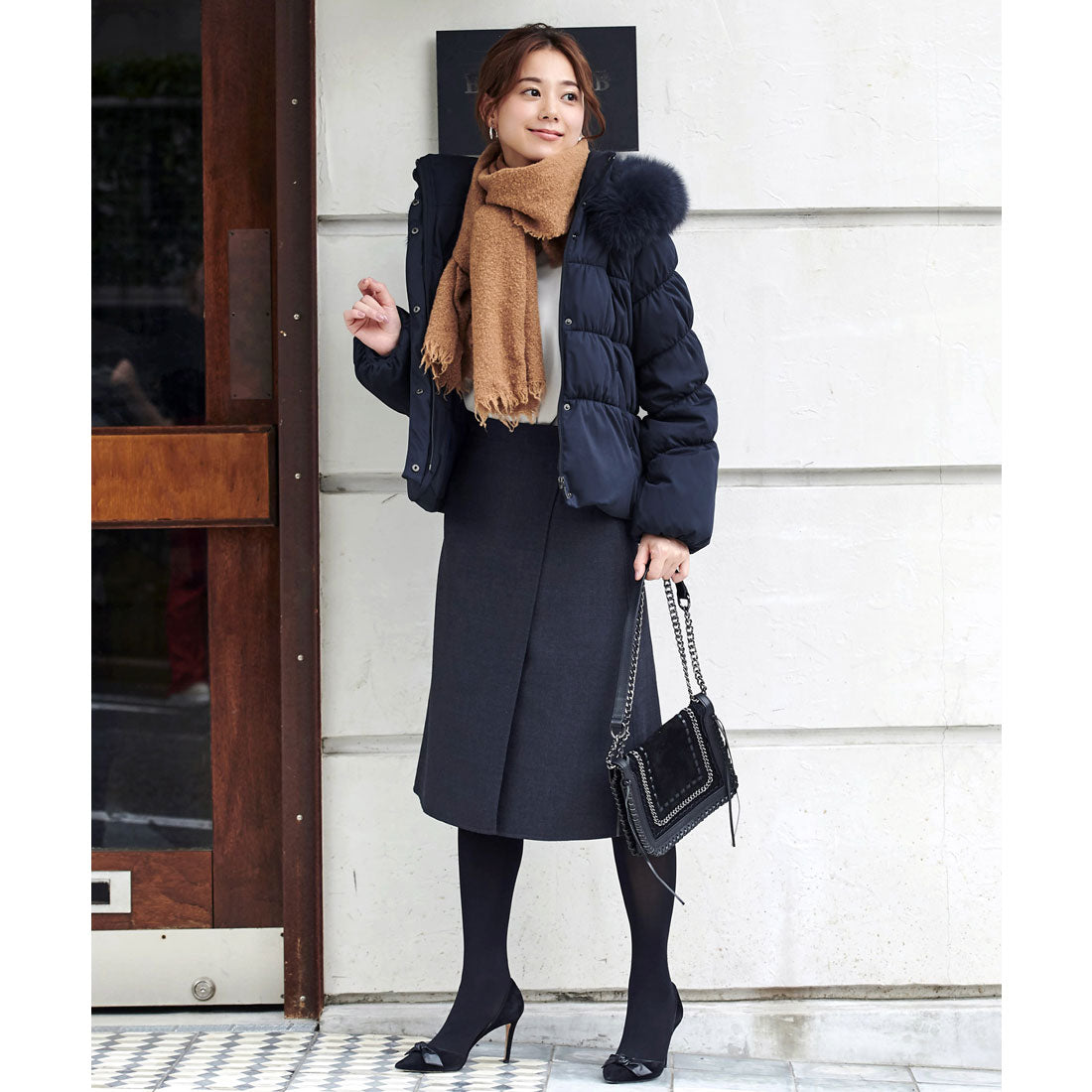 ルイルエブティック RUIRUE BOUTIQUE フォックスファーシャーリングダウンジャケット （ネイビー/NE） ネイビー