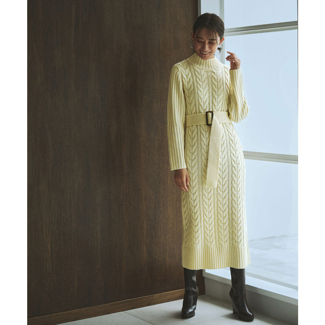 ルイルエブティック RUIRUE BOUTIQUE ケーブルカーディガン&ワンピースニットアップ,アイボリー