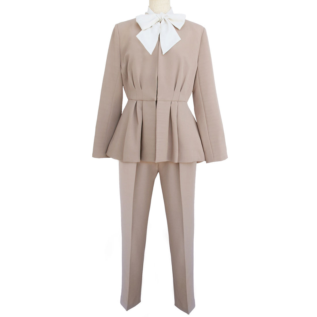 ルイルエブティック RUIRUE BOUTIQUE 【洗える】【3点セット】ノーカラーウエストタックペプラムパンツスーツ 消臭・抗菌 手洗い ウォッシャブル 卒園式 卒業式 入園式 入学式 七五三 スタイリッシュ セットアップ （ベージュ） ベージュ