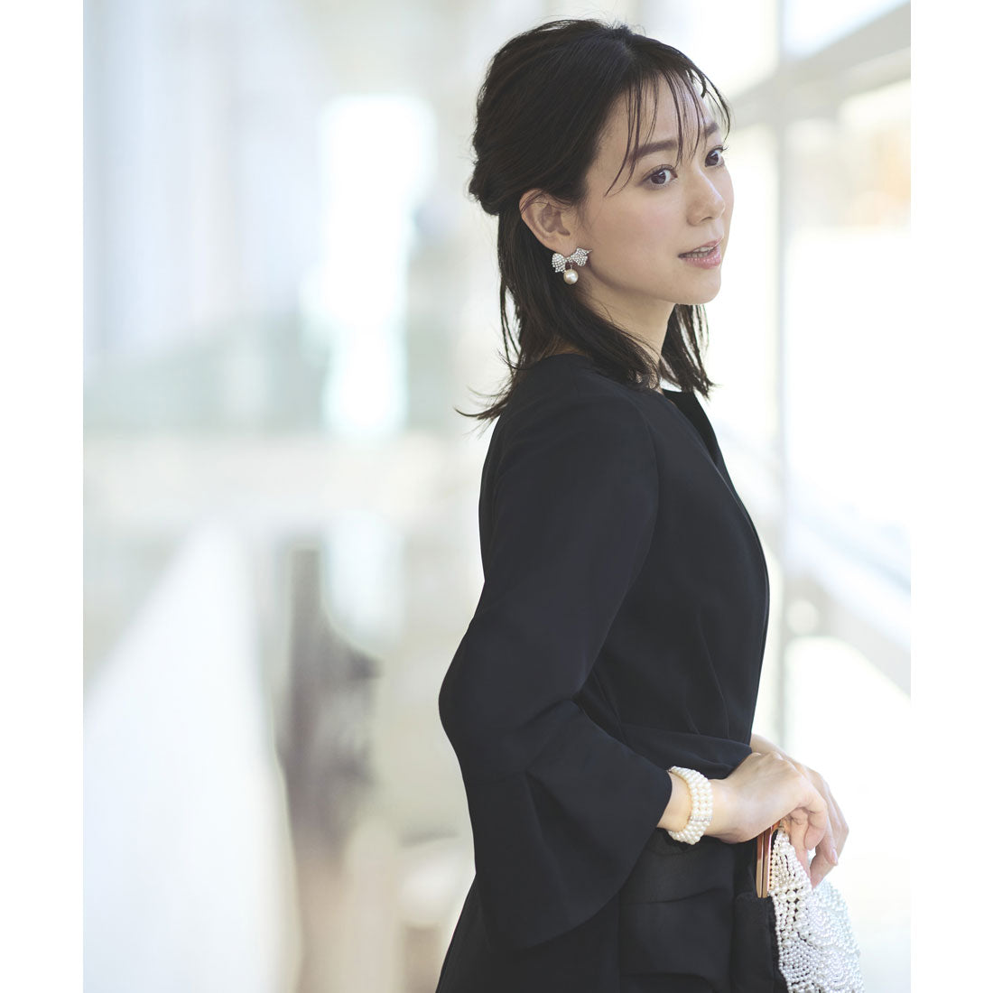 ルイルエブティック RUIRUE BOUTIQUE ウエストパールフレアワンピース 結婚式 パーティー ドレス （ブラック） ブラック