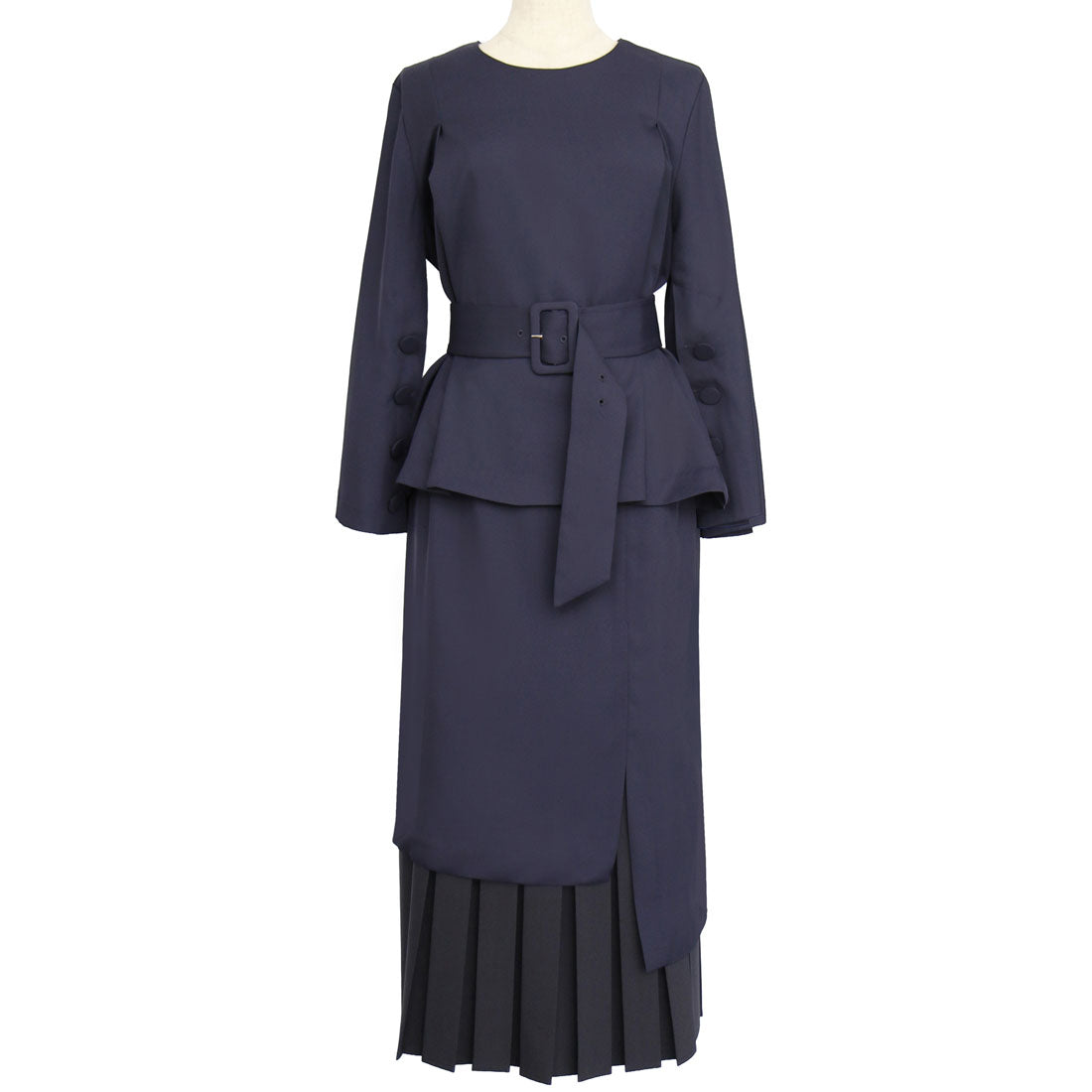 ルイルエブティック RUIRUE BOUTIQUE ベルスリーブトップス&プリーツヘムタイトスカートセットアップ