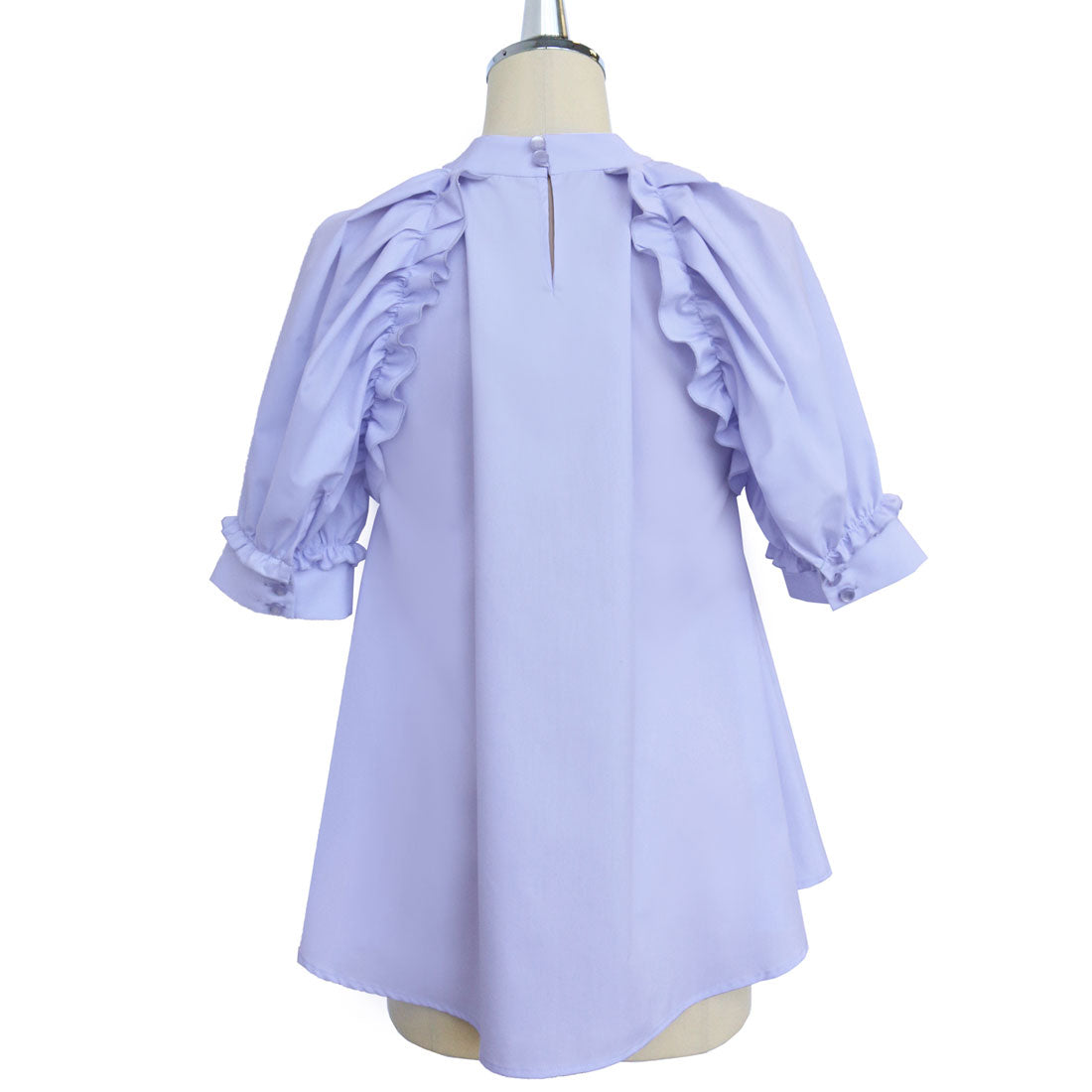 ルイルエブティック RUIRUE BOUTIQUE 洗える ｜ スタンドカラータック&ギャザーフリルブラウス ｜ 半袖 スタンドカラー トップス 体型カバー フリル ボリューム袖 オフィスカジュアル 通勤服 華やか ブラウス （ブラック） ブラック