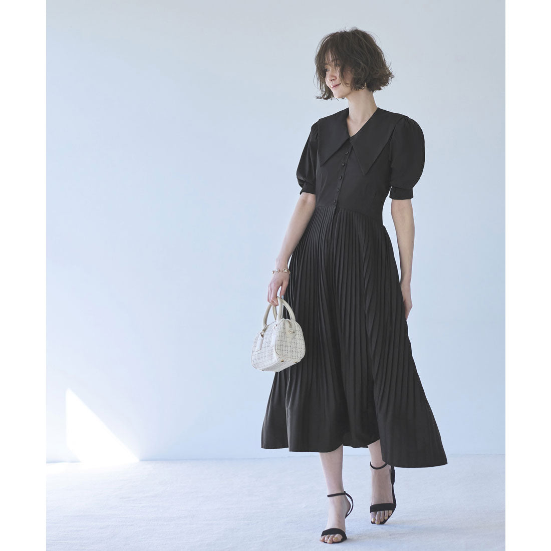 ルイルエブティック RUIRUE BOUTIQUE ビッグカラーティアードプリーツワンピース