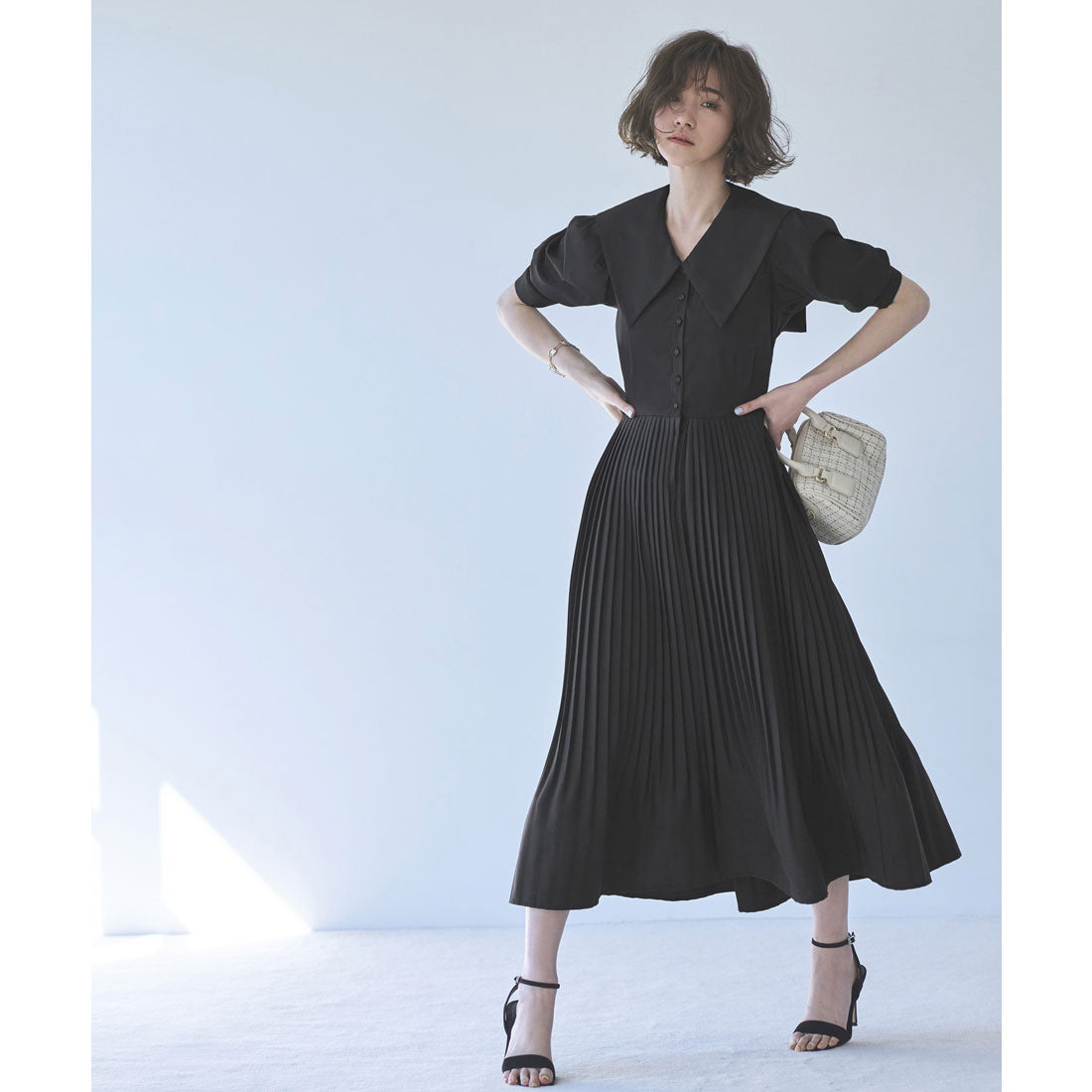 ルイルエブティック RUIRUE BOUTIQUE ビッグカラーティアードプリーツワンピース