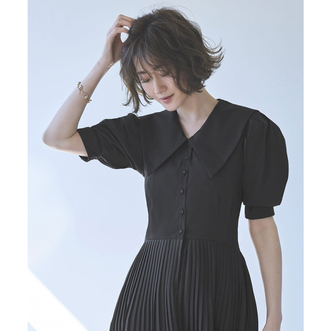 ルイルエブティック RUIRUE BOUTIQUE ビッグカラーティアードプリーツワンピース