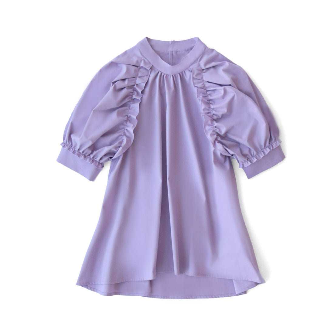 ルイルエブティック RUIRUE BOUTIQUE 洗える ｜ スタンドカラータック&ギャザーフリルブラウス ｜ 半袖 スタンドカラー トップス 体型カバー フリル ボリューム袖 オフィスカジュアル 通勤服 華やか ブラウス （ライトパープル） ライトパープル