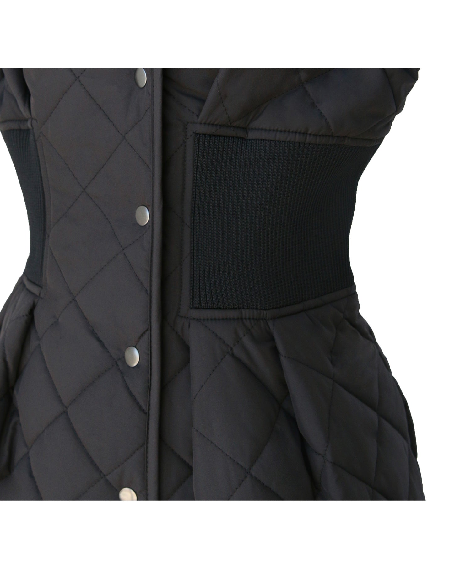 ルイルエブティック RUIRUE BOUTIQUE ライトサーモキルティングサイドリブコート ｜ レディース アウター 羽織 体型カバー 保温 暖かい 軽量 ロングコート ミドルコート フード ライトサーモ ダウン風コート 中綿 ダイヤキルト キルティング （ブラック） ブラック