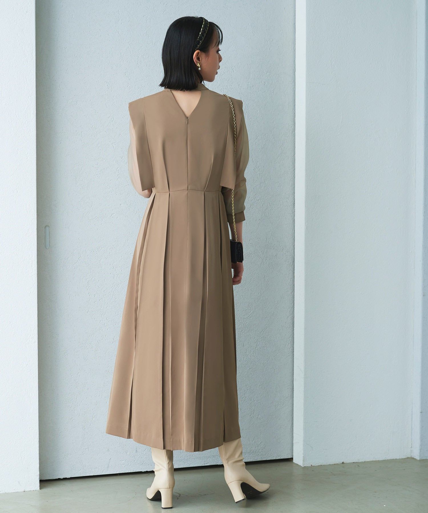 ルイルエブティック RUIRUE BOUTIQUE 【オケージョンドレス/結婚式】シアースリーブプリーツロングワンピース 披露宴 二次会 お呼ばれ フォーマル パーティードレス ロング丈 長袖 体型カバー 20代 30代 美脚効果 （ブラウン） ブラウン