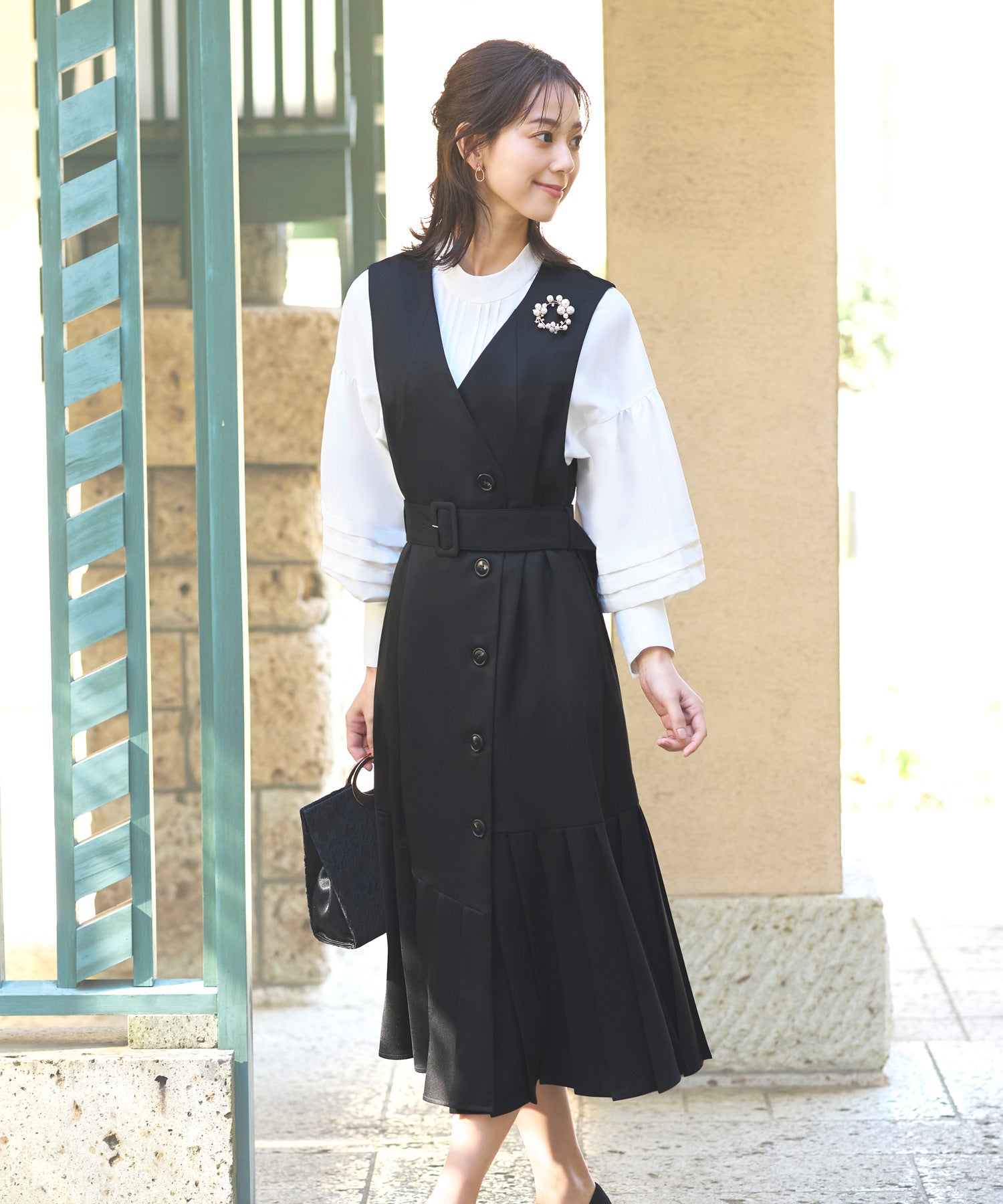 ルイルエブティック RUIRUE BOUTIQUE マルチwaySTYLE タックブラウス＆プリーツヘムワンピース （ホワイト×ブラック） ホワイト×ブラック