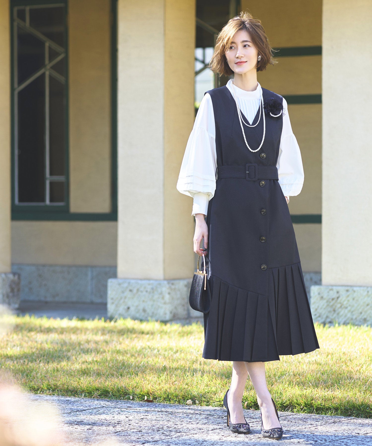 ルイルエブティック RUIRUE BOUTIQUE マルチwaySTYLE タックブラウス＆プリーツヘムワンピース （ホワイト×ネイビー） ホワイト×ネイビー