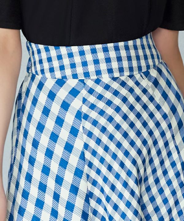 RUIRUE BOUTIQUE Mixed Gingham Check Flared Skirt
