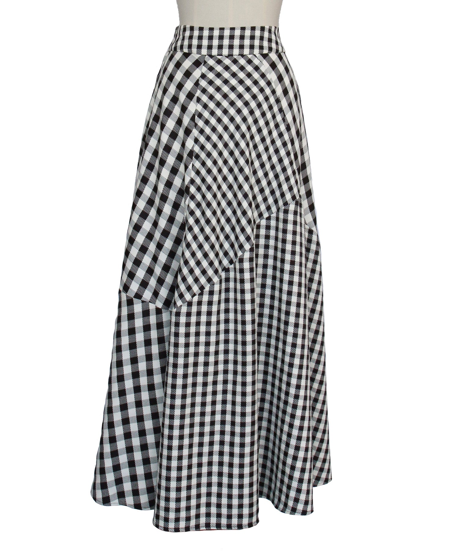RUIRUE BOUTIQUE Mixed Gingham Check Flared Skirt