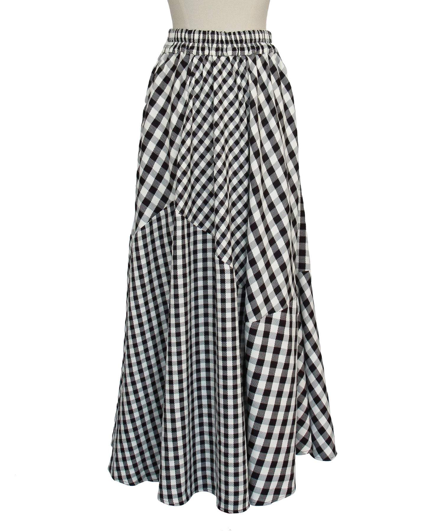 RUIRUE BOUTIQUE Mixed Gingham Check Flared Skirt