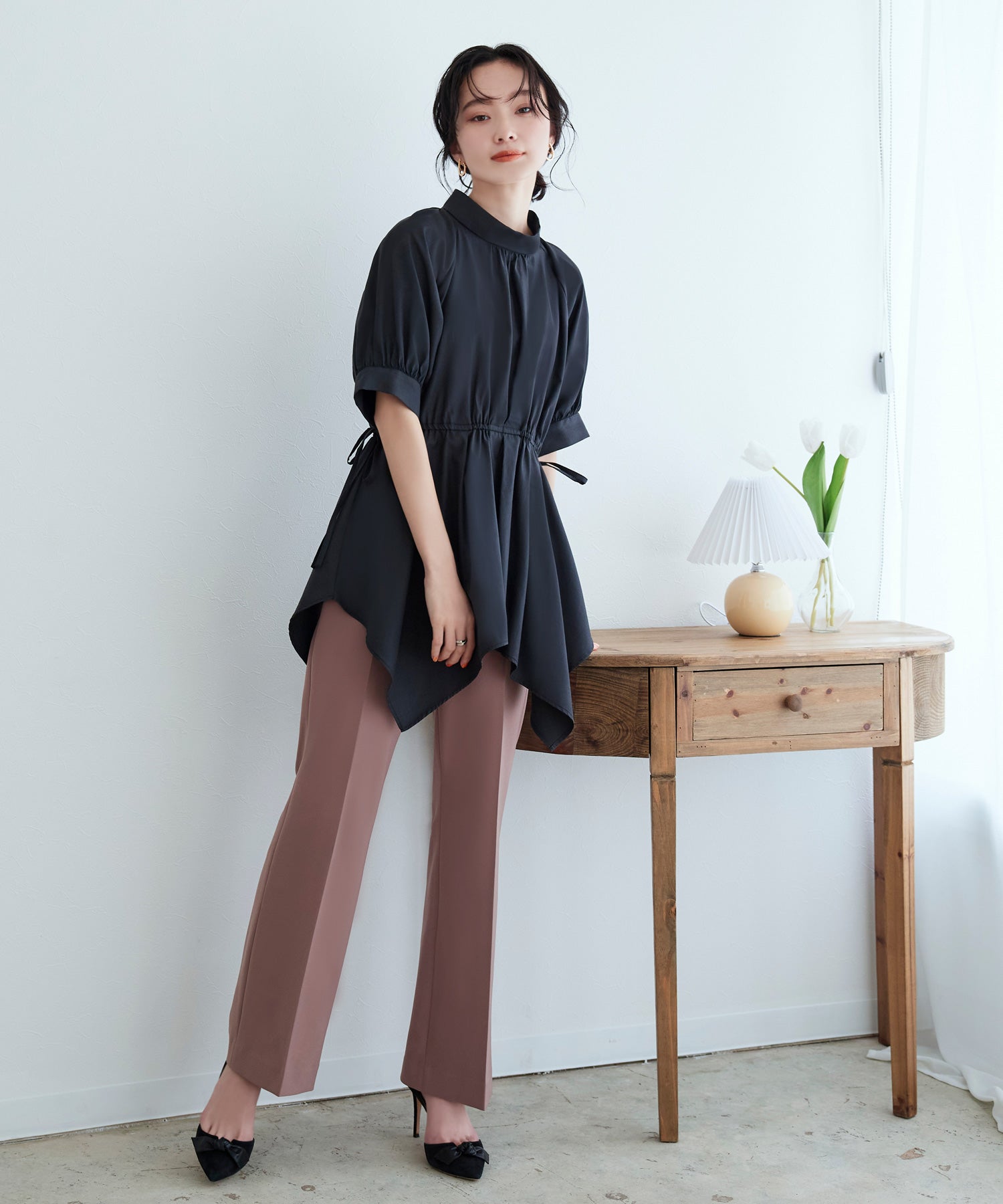 ルイルエブティック RUIRUE BOUTIQUE スクエアペプラムパフスリーブブラウス