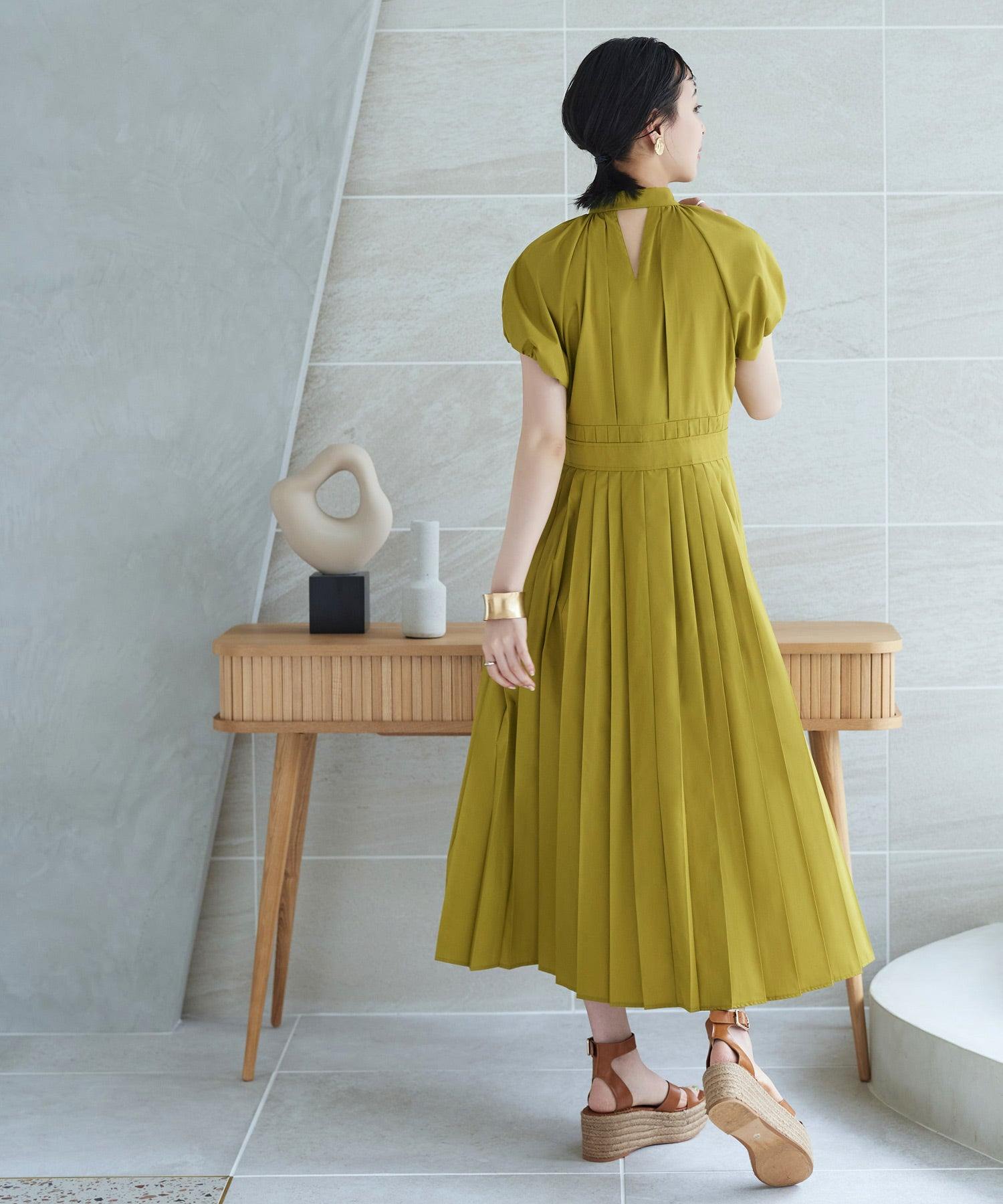 RUIRUE BOUTIQUE Pleated combination dress - Lime Yellow / L