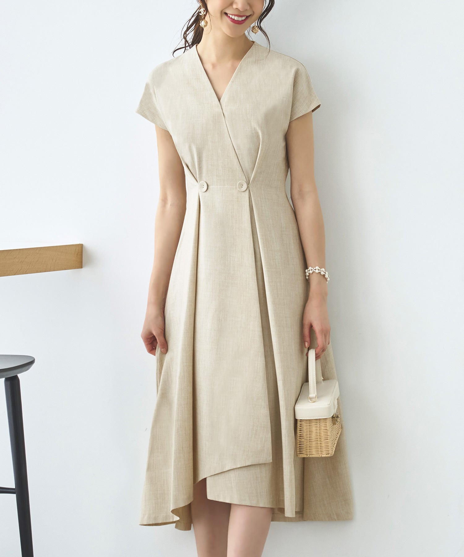 ルイルエブティック RUIRUE BOUTIQUE カシュクールフレンチワンピース （ベージュ） ベージュ