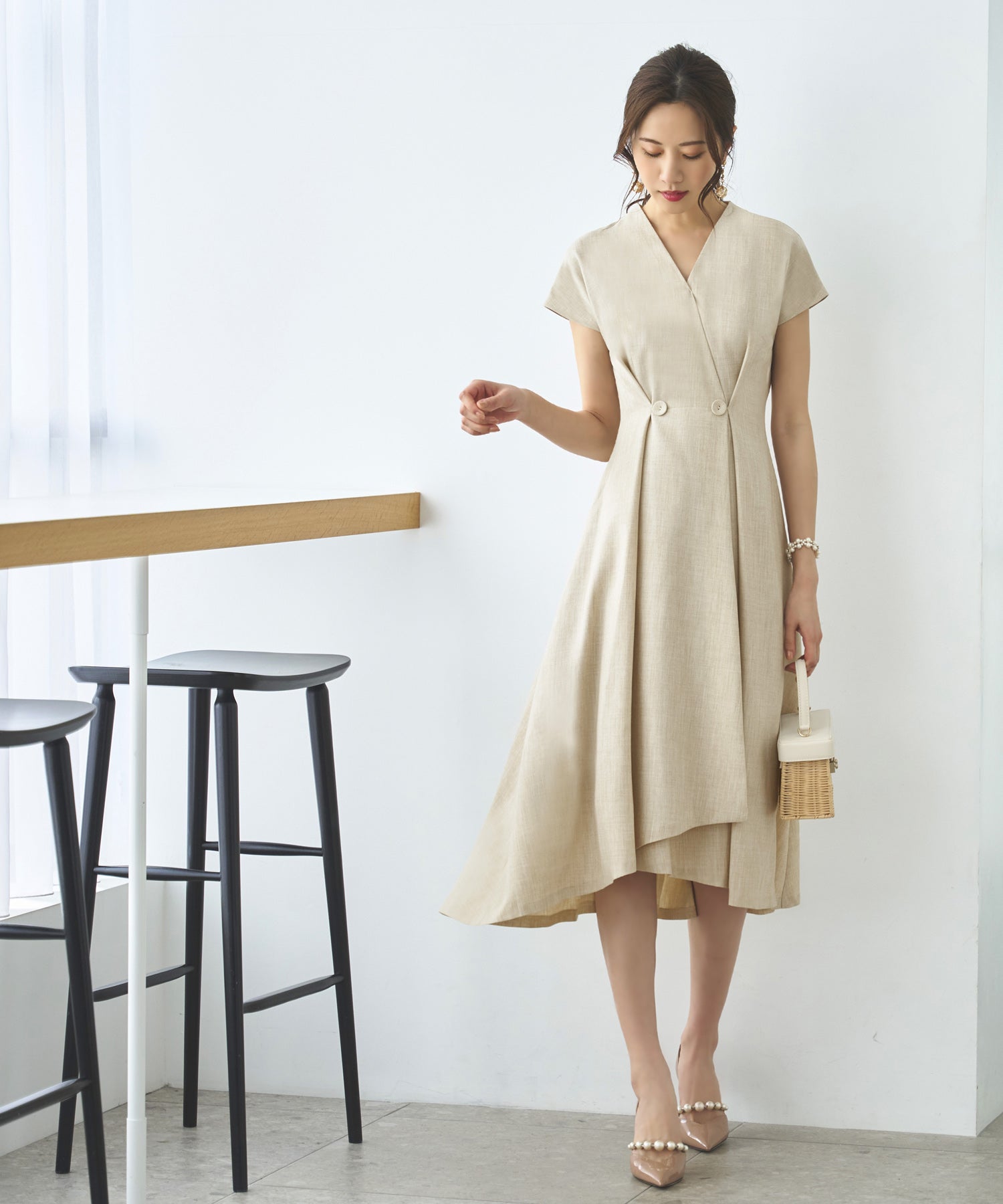 ルイルエブティック RUIRUE BOUTIQUE カシュクールフレンチワンピース （ベージュ） ベージュ