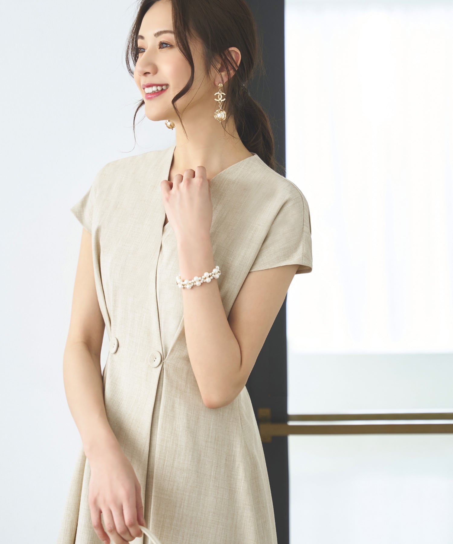 ルイルエブティック RUIRUE BOUTIQUE カシュクールフレンチワンピース （ベージュ） ベージュ