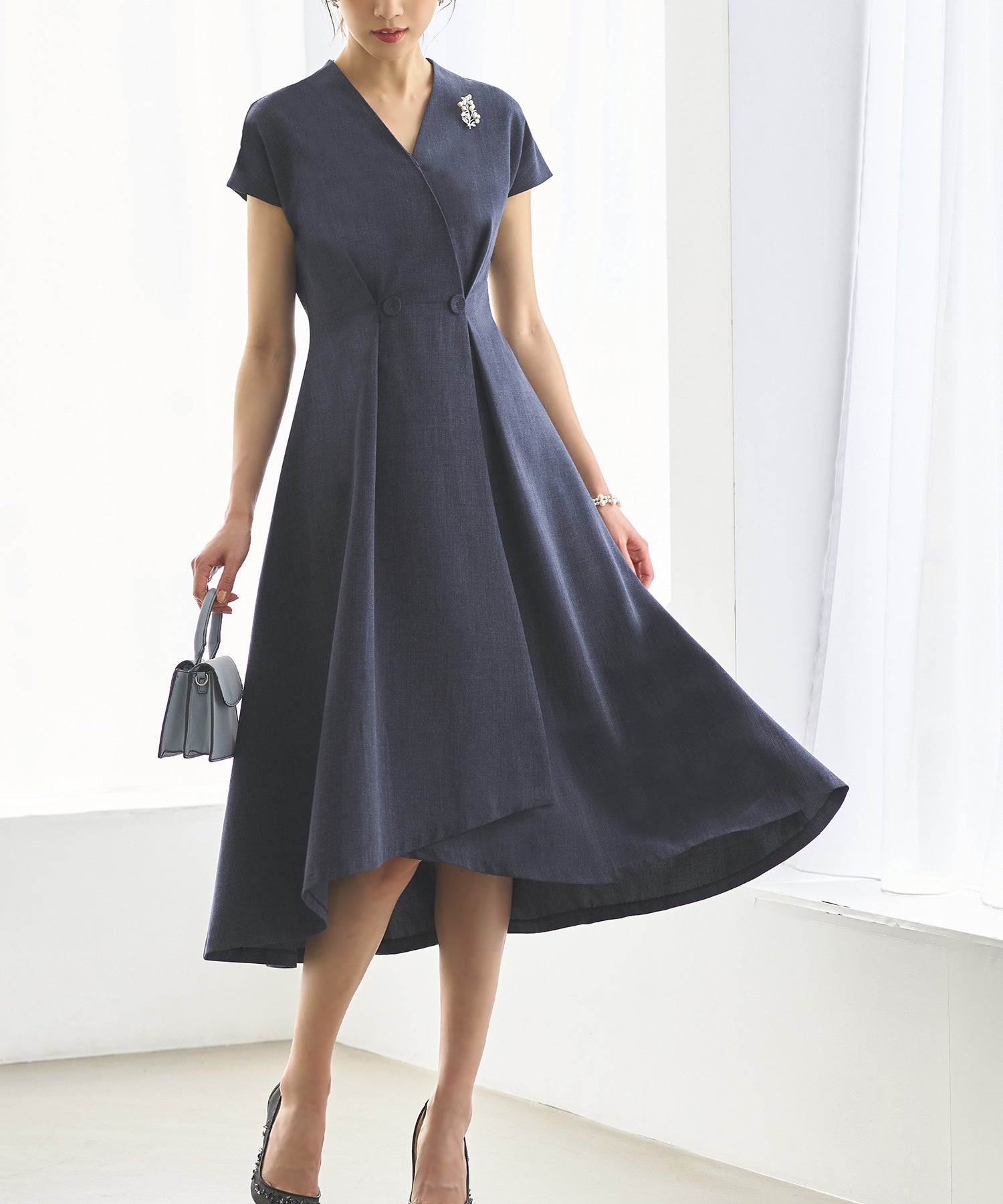 ルイルエブティック RUIRUE BOUTIQUE カシュクールフレンチワンピース （ネイビー） ネイビー