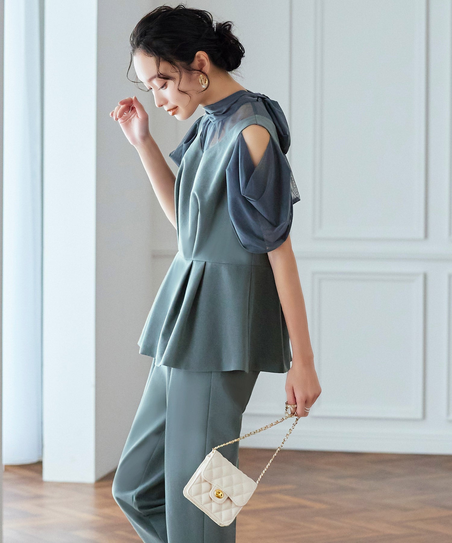 ルイルエブティック RUIRUE BOUTIQUE オープンショルダートップス＆パンツセットアップ （シックターコイズ） シックターコイズ
