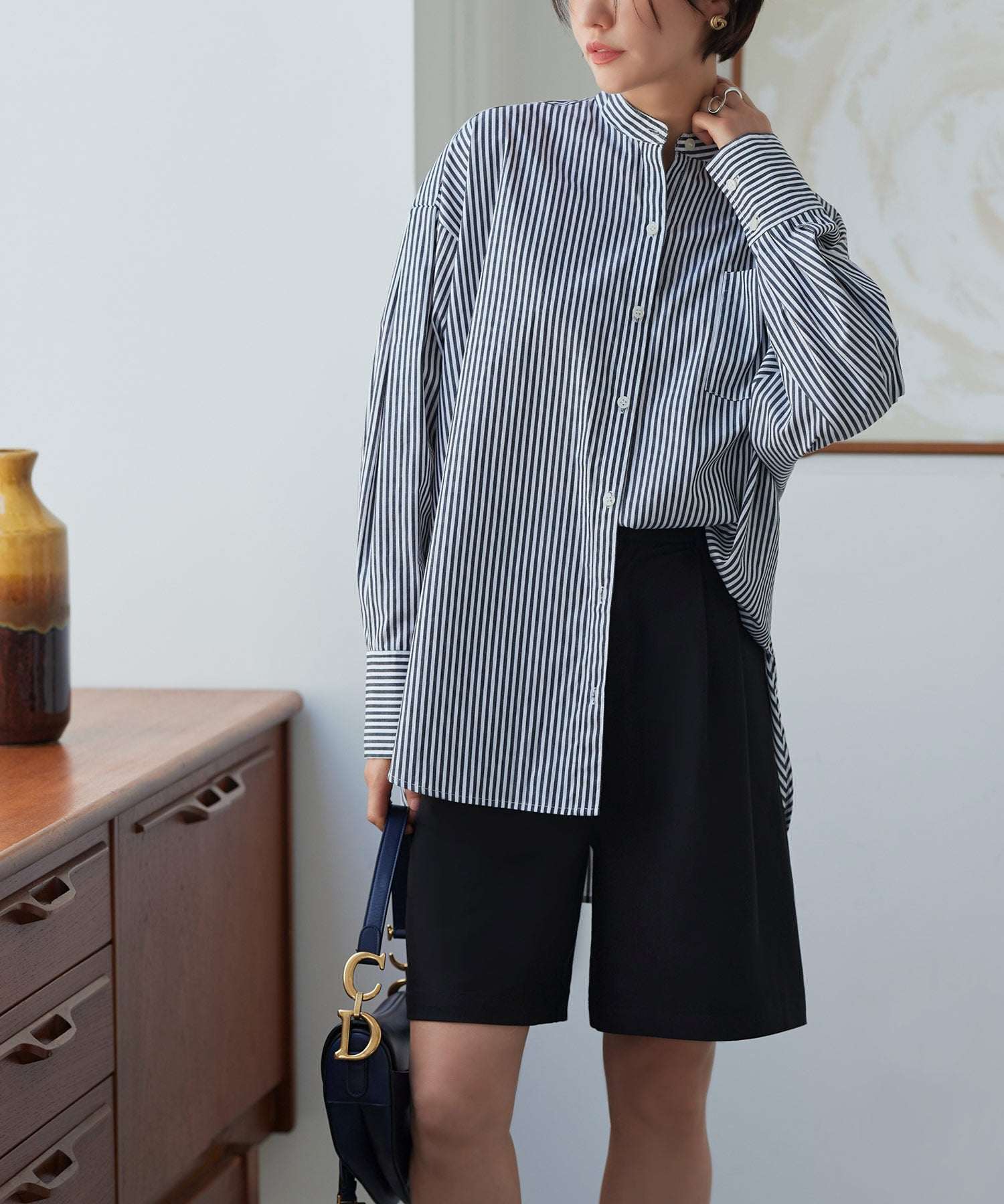 ルイルエブティック RUIRUE BOUTIQUE ストライプオーバーサイズ長袖シャツ （オフ×ブラック） オフ×ブラック