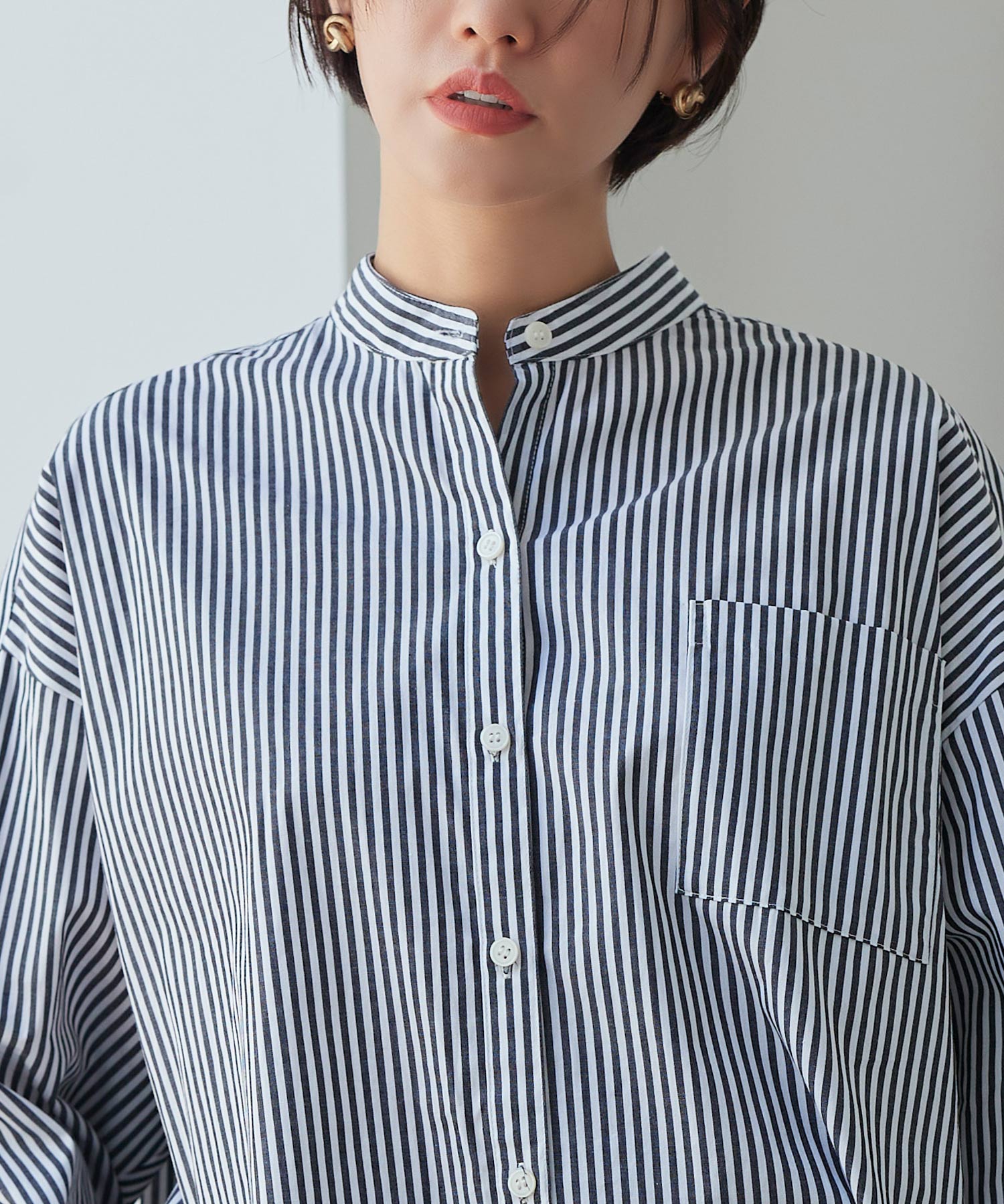 ルイルエブティック RUIRUE BOUTIQUE ストライプオーバーサイズ長袖シャツ （オフ×ブラック） オフ×ブラック