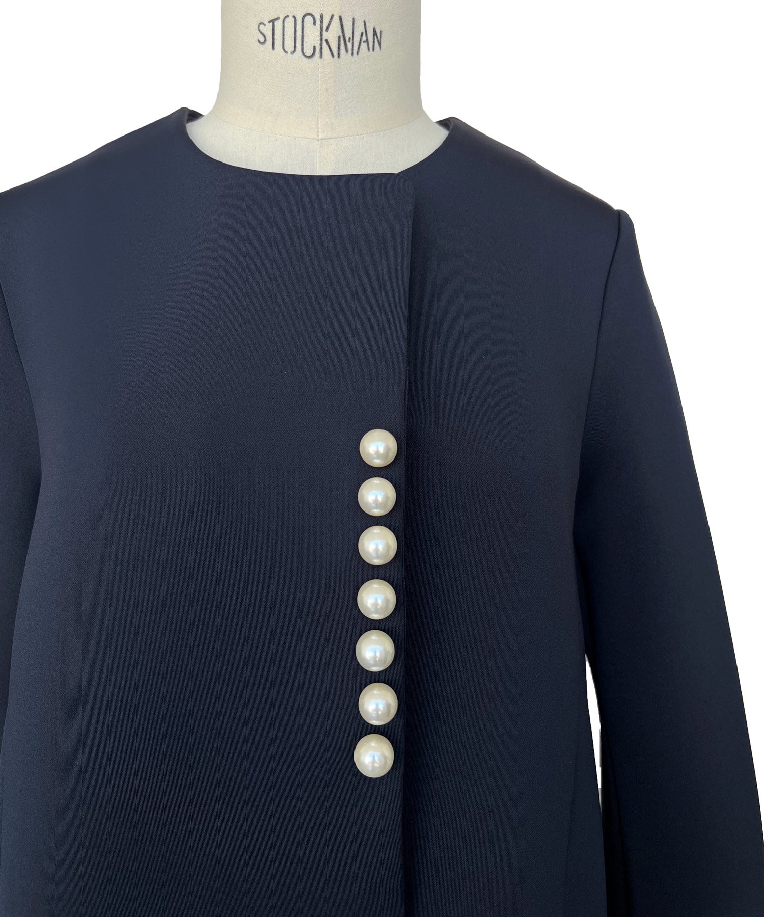 ルイルエブティック RUIRUE BOUTIQUE パールデザインダンボールニットフレアコート ｜ レディース アウター 羽織 体型カバー 保温 暖かい ロングコート フレア ノーカラー （ブラック） ブラック