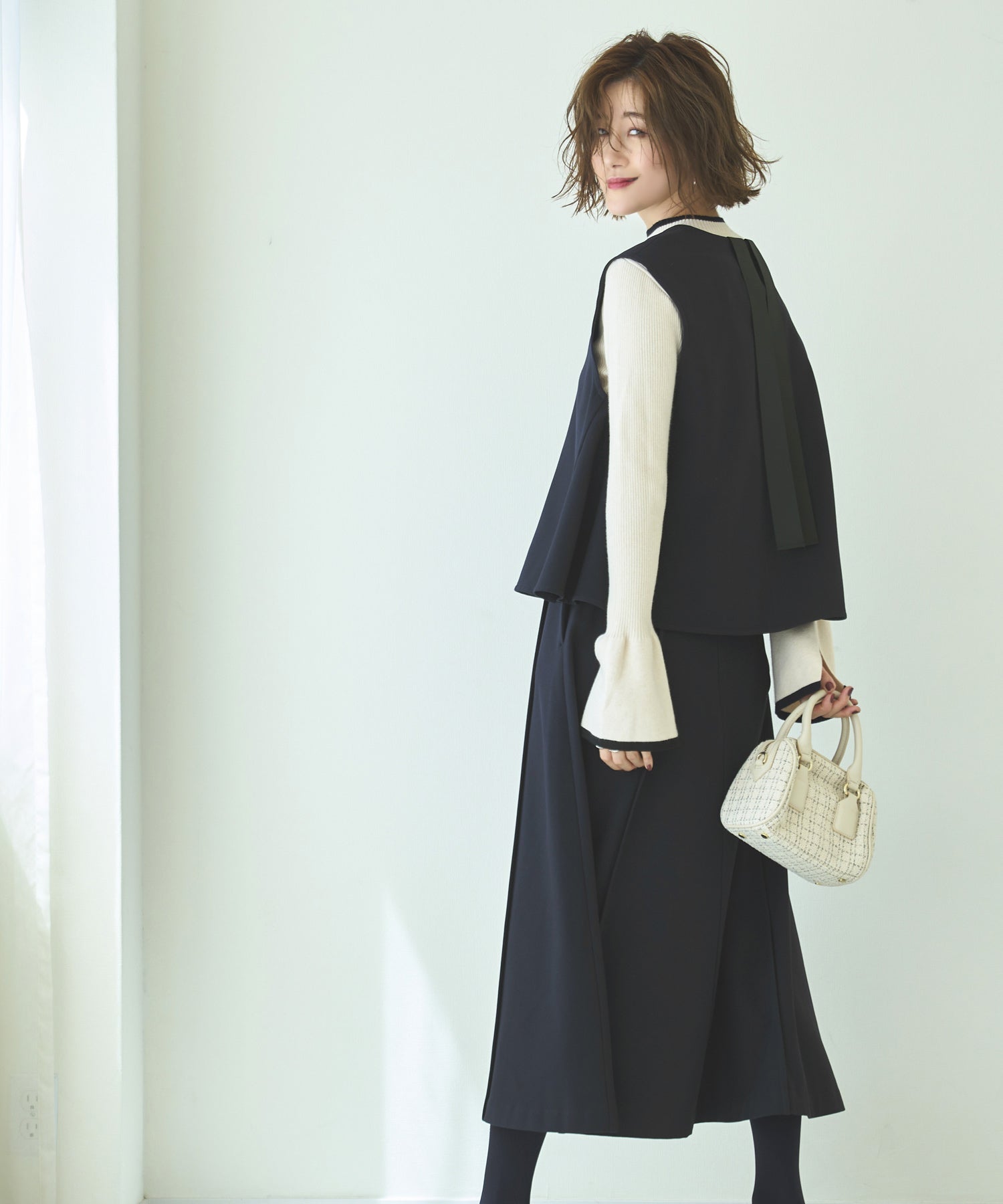 ルイルエブティック RUIRUE BOUTIQUE 【あたたか裏起毛シリーズ】選べるボトム フレアヘム ジレ＆シークレットゴム・フレアスカート/テーパードパンツ （スカート/ネイビー） スカート/ネイビー