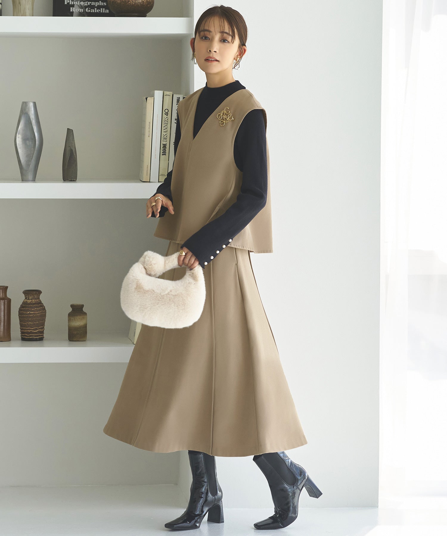 ルイルエブティック RUIRUE BOUTIQUE 【あたたか裏起毛シリーズ】選べるボトム フレアヘム ジレ＆シークレットゴム・フレアスカート/テーパードパンツ （スカート/モカ） スカート/モカ