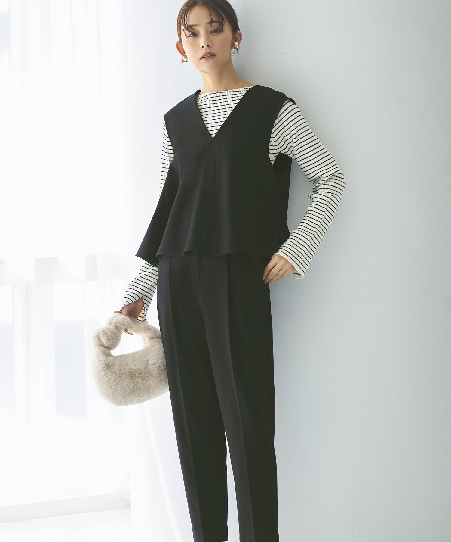 ルイルエブティック RUIRUE BOUTIQUE 【あたたか裏起毛シリーズ】選べるボトム フレアヘム ジレ＆シークレットゴム・フレアスカート/テーパードパンツ （パンツ/ブラック） パンツ/ブラック