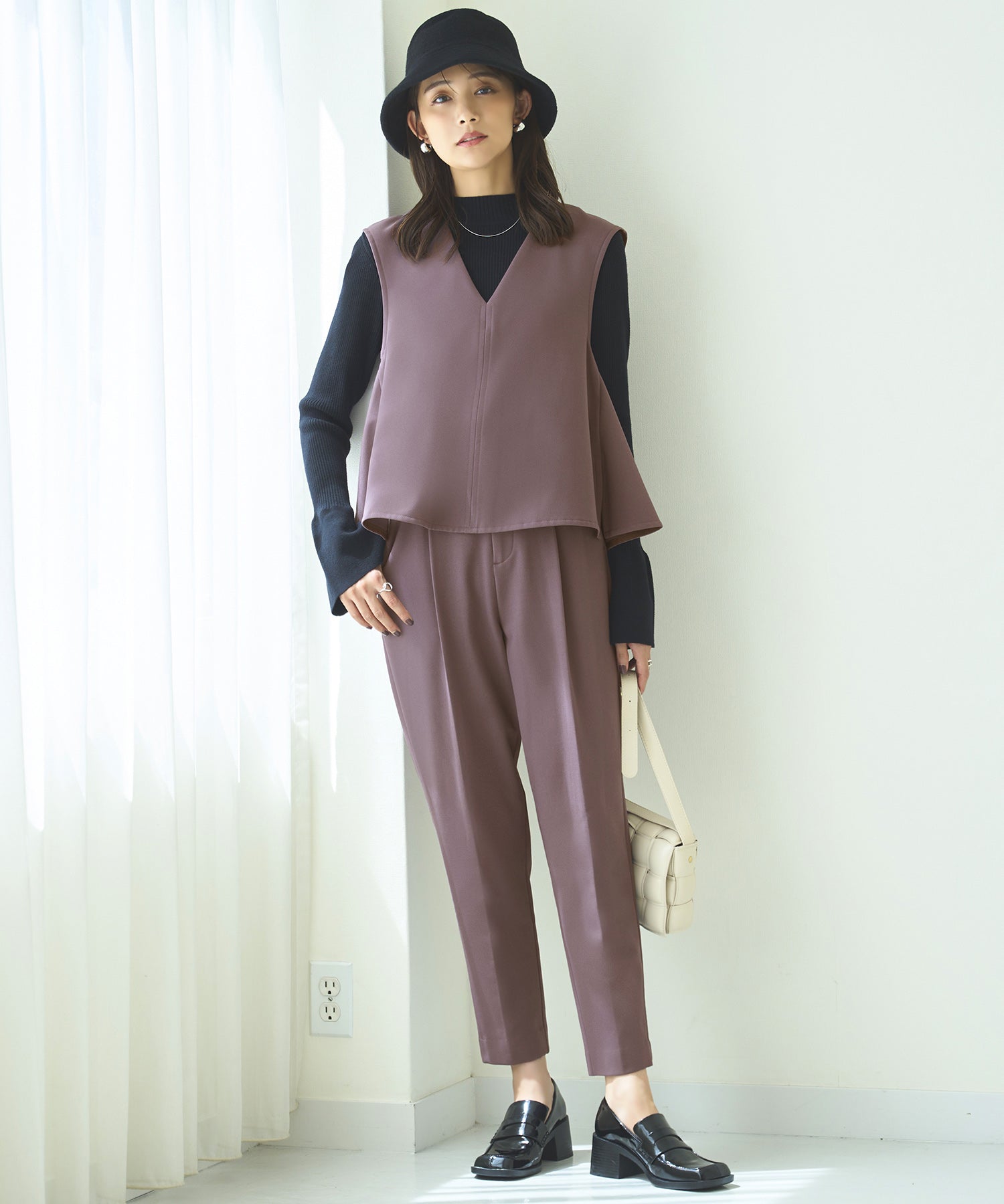 ルイルエブティック RUIRUE BOUTIQUE 【あたたか裏起毛シリーズ】選べるボトム フレアヘム ジレ＆シークレットゴム・フレアスカート/テーパードパンツ （パンツ/ダークグレープ） パンツ/ダークグレープ