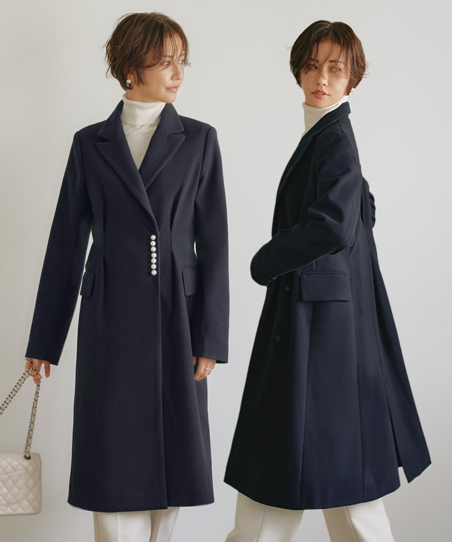 ルイルエブティック RUIRUE BOUTIQUE ニットメルトンパールデザインチェスターコート