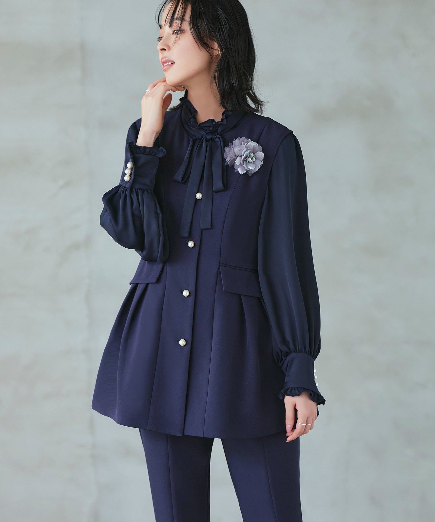 RUIRUE BOUTIQUE Pearl Button Gilet & Slim Straight Pants