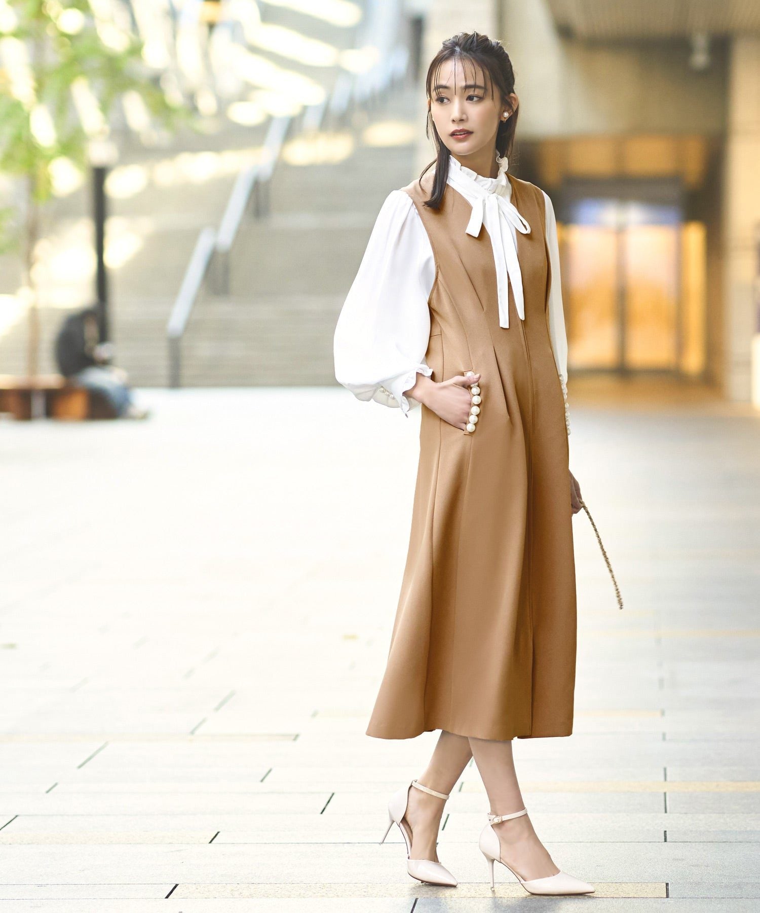 ルイルエブティック RUIRUE BOUTIQUE 【着脱楽々♪フロントファスナーシリーズ】パールモチーフ 2wayジレワンピース