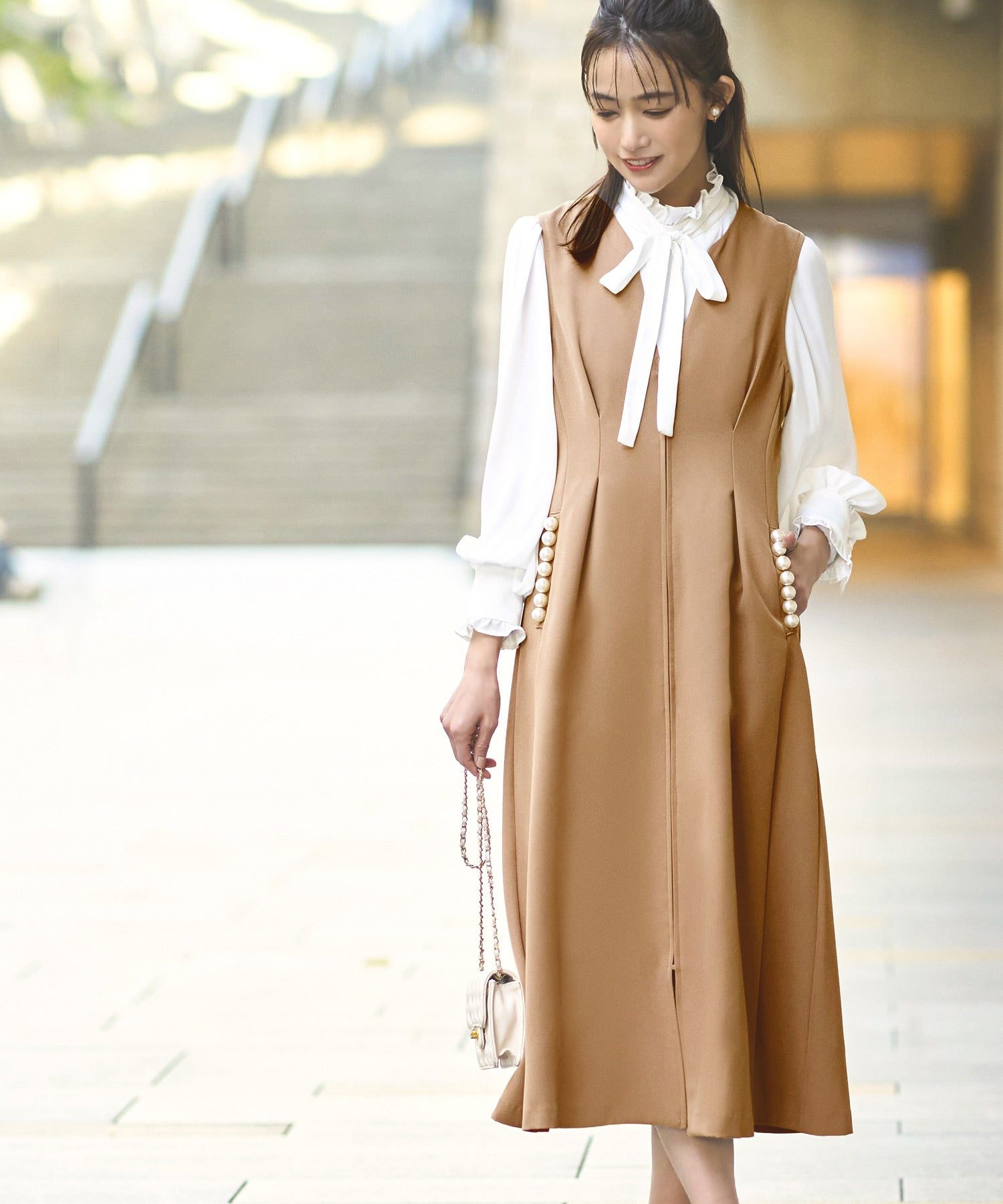 ルイルエブティック RUIRUE BOUTIQUE 【着脱楽々♪フロントファスナーシリーズ】パールモチーフ 2wayジレワンピース