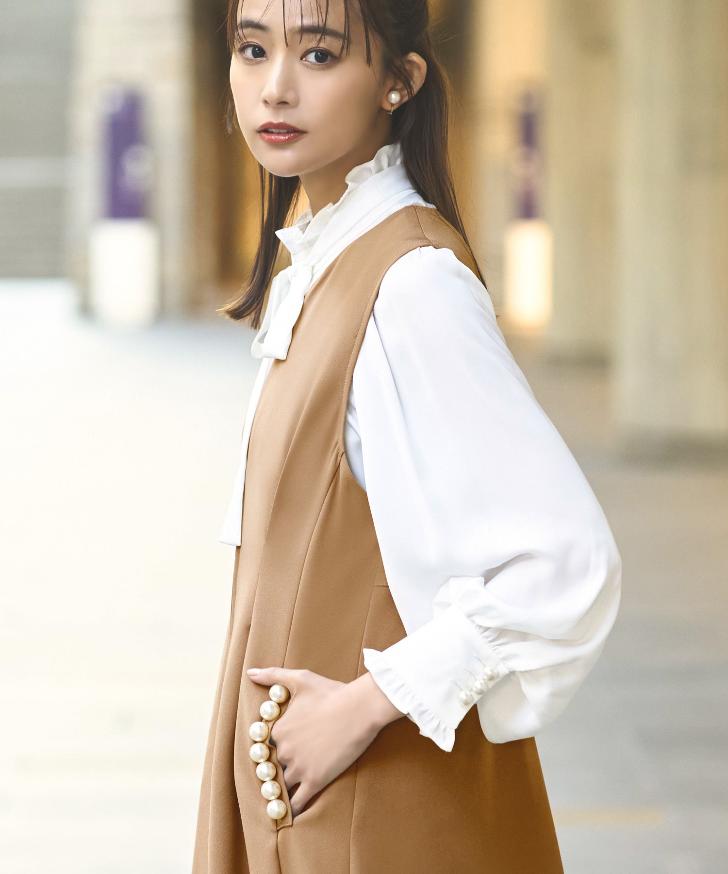 ルイルエブティック RUIRUE BOUTIQUE 【着脱楽々♪フロントファスナーシリーズ】パールモチーフ 2wayジレワンピース