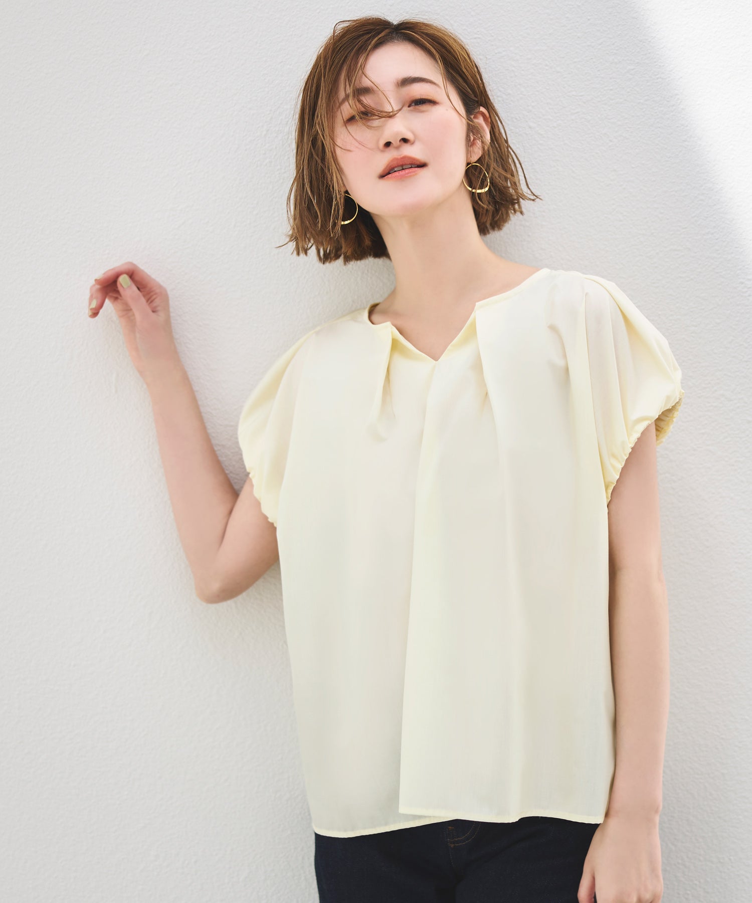 ルイルエブティック RUIRUE BOUTIQUE ショルダータック・フレンチスリーブブラウス （ペールイエロー） ペールイエロー