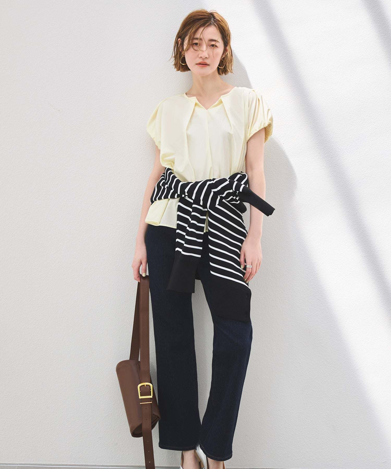 ルイルエブティック RUIRUE BOUTIQUE ショルダータック・フレンチスリーブブラウス （ペールイエロー） ペールイエロー