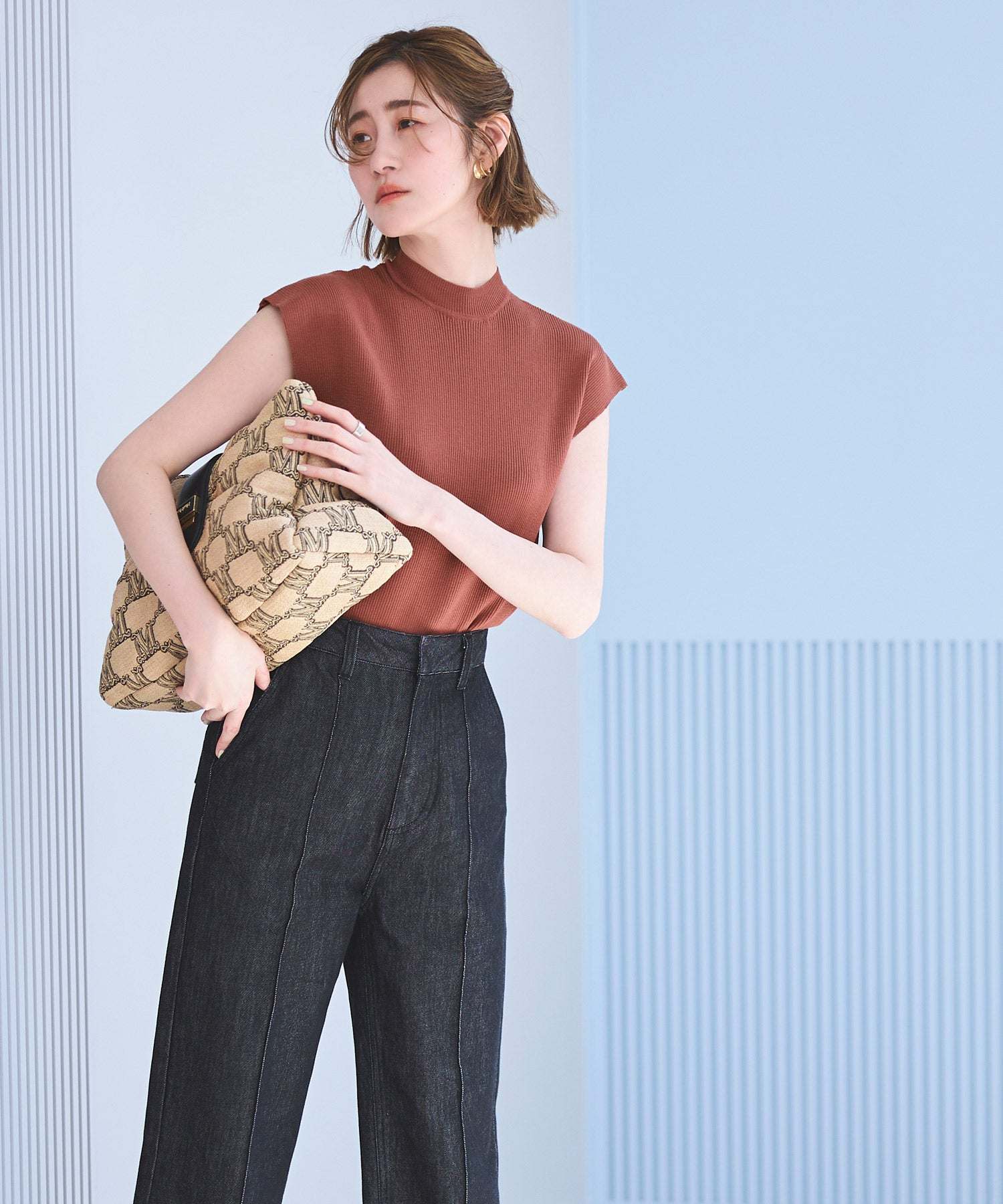 ルイルエブティック RUIRUE BOUTIQUE 選べるデザイン バック釦 フレンチリブニット（Aタイプ/メタル釦） （メタル釦/ブラウン） メタル釦/ブラウン