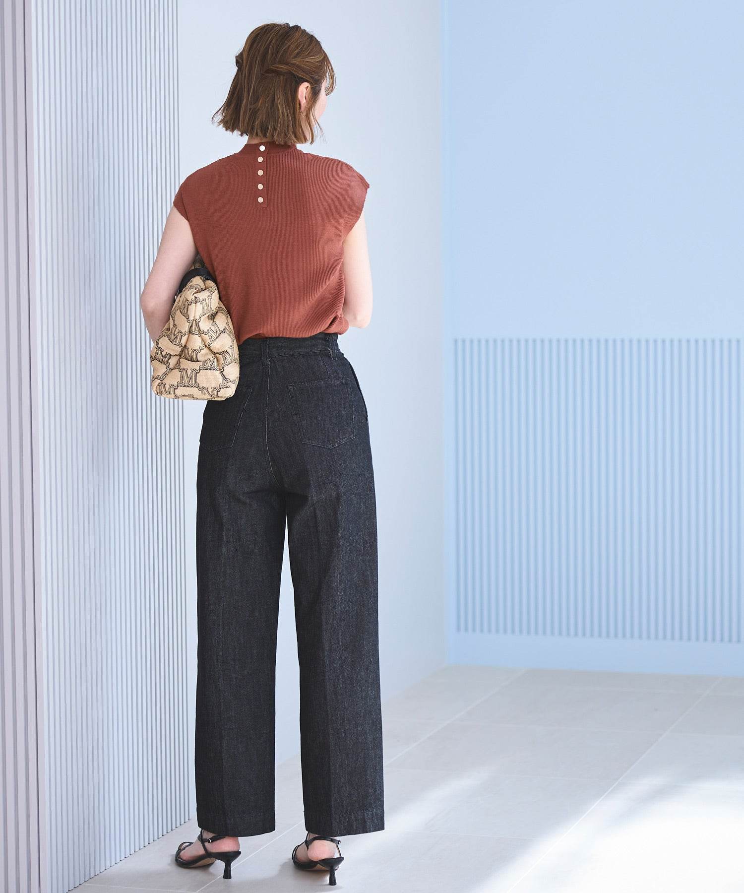 ルイルエブティック RUIRUE BOUTIQUE 選べるデザイン バック釦 フレンチリブニット（Aタイプ/メタル釦） （メタル釦/ブラウン） メタル釦/ブラウン