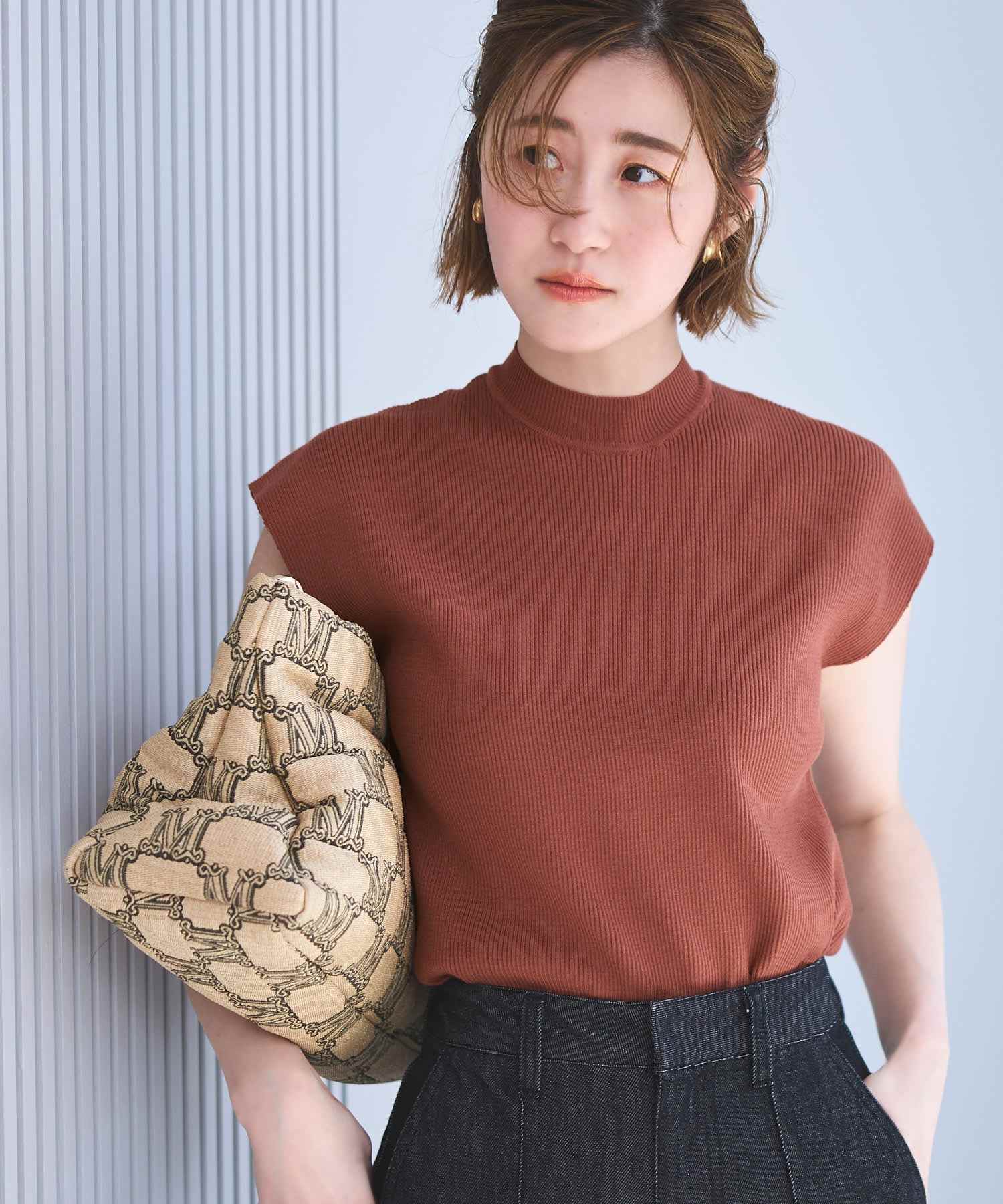 ルイルエブティック RUIRUE BOUTIQUE 選べるデザイン バック釦 フレンチリブニット（Aタイプ/メタル釦） （メタル釦/ブラウン） メタル釦/ブラウン